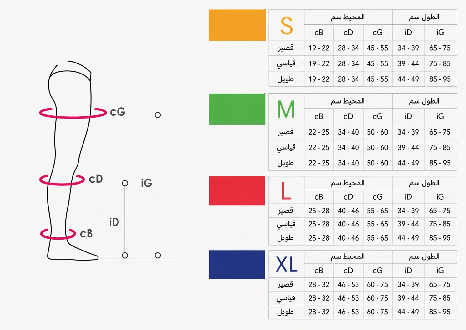 جدول القياساتجوارب طبية للراحة والحماية من التخثر