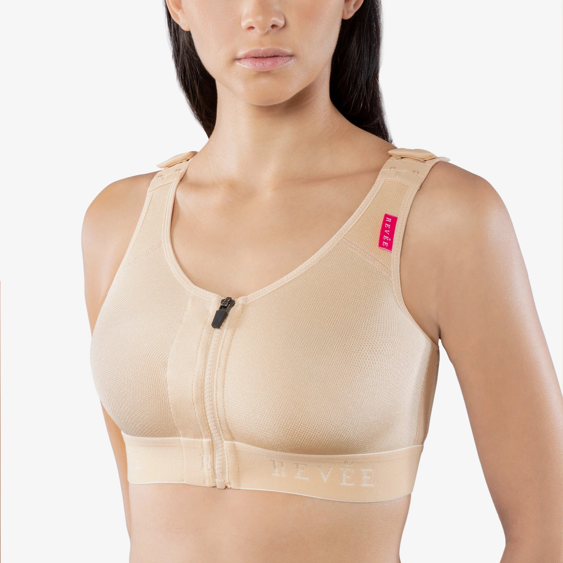 مشد طبي ضاغط من ريفي بعد عمليات الصدر - لعمليات التكبير وتصغير الثدي (سحاب)